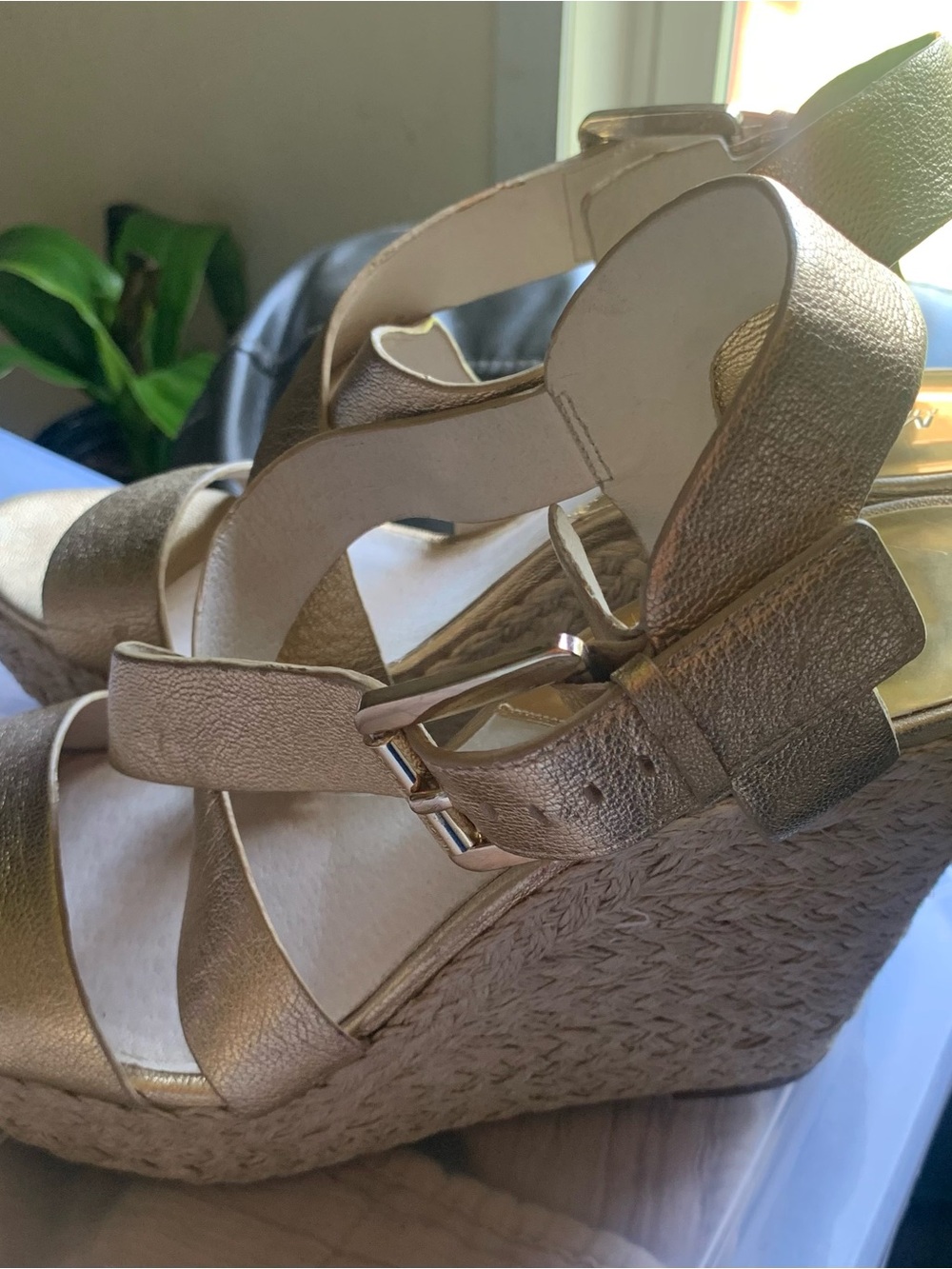 Michael Kors Metallic Gold Espadrille Wedge Sandals